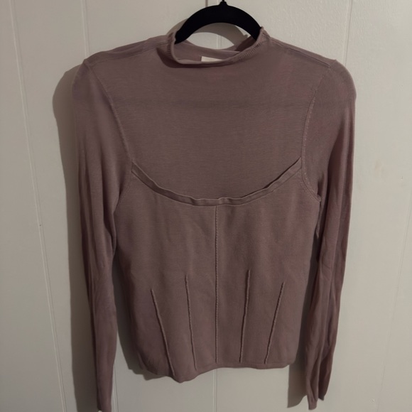 Anthropologie Maeve High-neck Corset Jumper In Beige Long Sleeve - Picture 3 of 8
